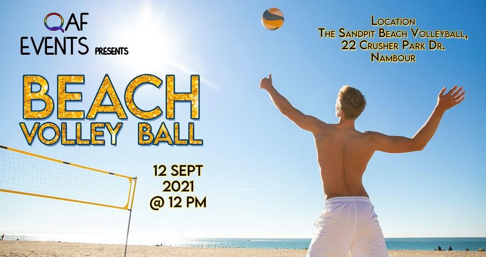 A flyer for gay beach volleyball ball.