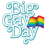 Big gay day logo featuring a vibrant rainbow flag. Don't miss out on local gay pride events this weekend organized by QAF Tours and Events.
